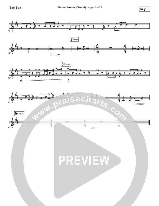Almost Home (Choral Anthem SATB) Bari Sax (Matt Boswell / Matt Papa / Arr. Luke Gambill)
