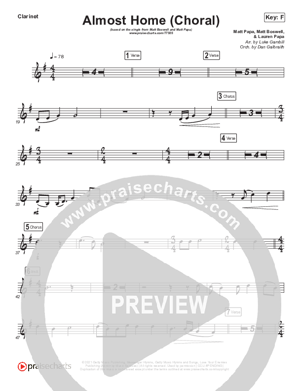 Almost Home (Choral Anthem SATB) Clarinet (Matt Boswell / Matt Papa / Arr. Luke Gambill)