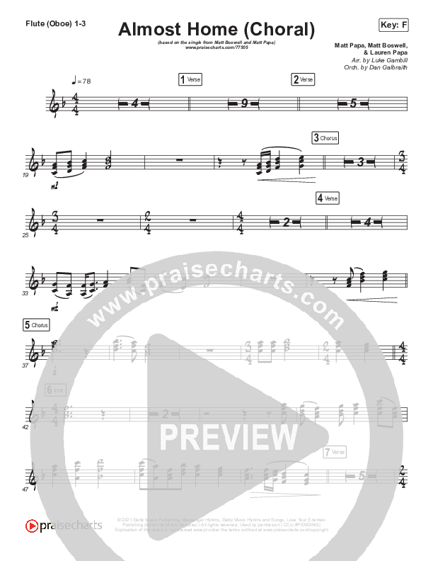 Almost Home (Choral Anthem SATB) Flute/Oboe 1/2/3 (Matt Boswell / Matt Papa / Arr. Luke Gambill)