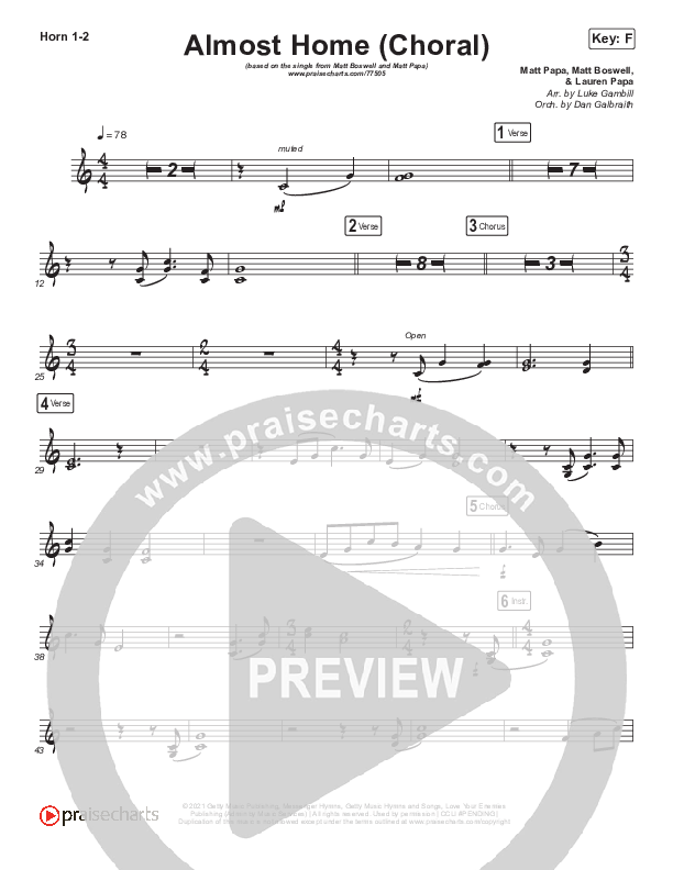 Almost Home (Choral Anthem SATB) French Horn 1/2 (Matt Boswell / Matt Papa / Arr. Luke Gambill)