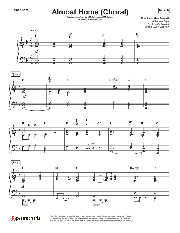 Almost Home (Choral Anthem SATB) Piano Sheet (Matt Boswell / Matt Papa / Arr. Luke Gambill)