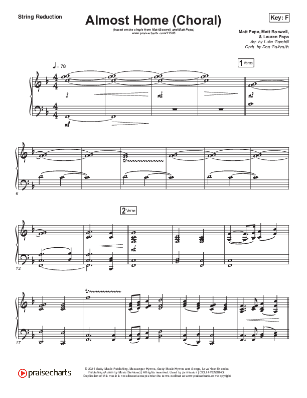 Almost Home (Choral Anthem SATB) String Pack (Matt Boswell / Matt Papa / Arr. Luke Gambill)