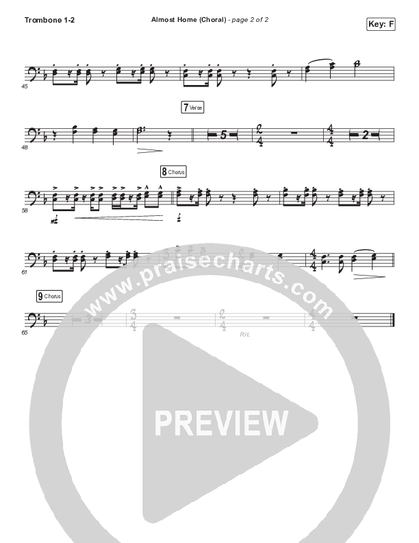 Almost Home (Choral Anthem SATB) Trombone 1/2 (Matt Boswell / Matt Papa / Arr. Luke Gambill)