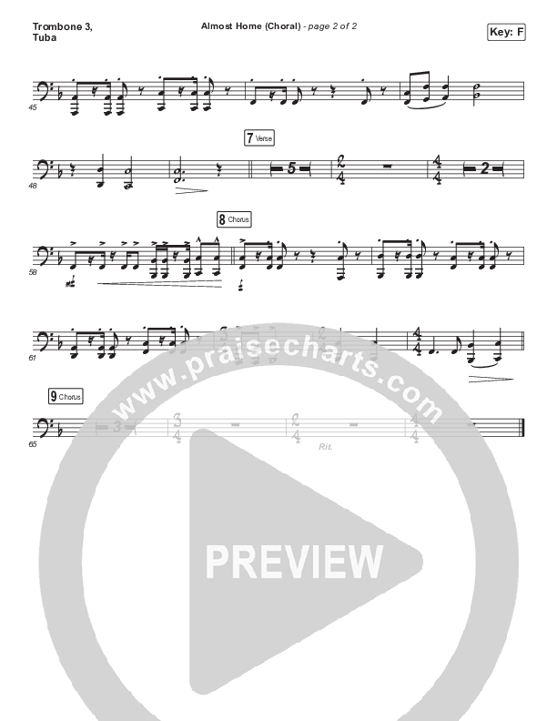 Almost Home (Choral Anthem SATB) Trombone 3/Tuba (Matt Boswell / Matt Papa / Arr. Luke Gambill)