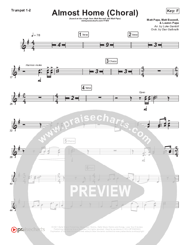 Almost Home (Choral Anthem SATB) Brass Pack (Matt Boswell / Matt Papa / Arr. Luke Gambill)