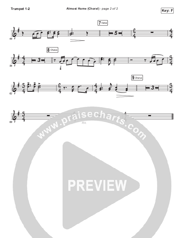 Almost Home (Choral Anthem SATB) Trumpet 1,2 (Matt Boswell / Matt Papa / Arr. Luke Gambill)