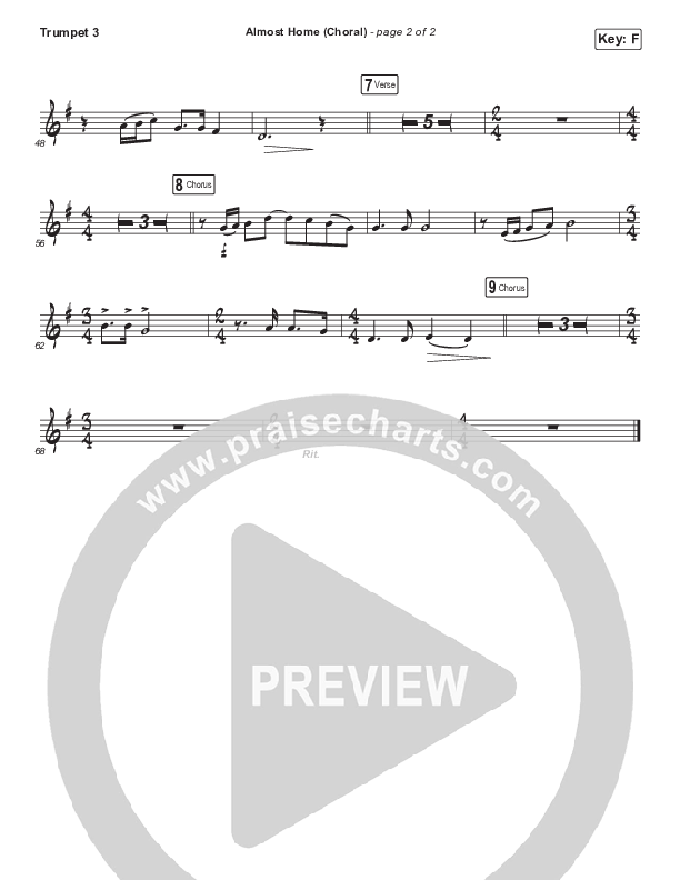 Almost Home (Choral Anthem SATB) Trumpet 3 (Matt Boswell / Matt Papa / Arr. Luke Gambill)