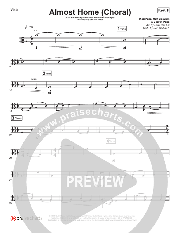 Almost Home (Choral Anthem SATB) Viola (Matt Boswell / Matt Papa / Arr. Luke Gambill)