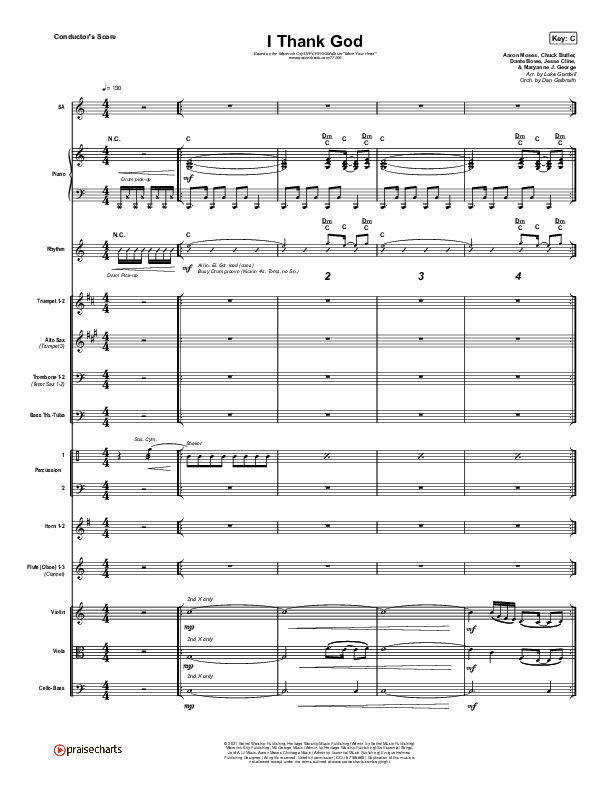 I Thank God (Choral Anthem SATB) Conductor's Score (Maverick City Music / Dante Bowe / Aaron Moses / Maryanne J. George / Chuck Butler / Arr. Luke Gambill)