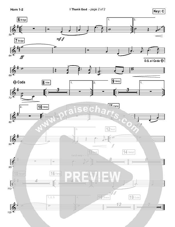 I Thank God (Choral Anthem SATB) French Horn 1/2 (Maverick City Music / Dante Bowe / Aaron Moses / Maryanne J. George / Chuck Butler / Arr. Luke Gambill)