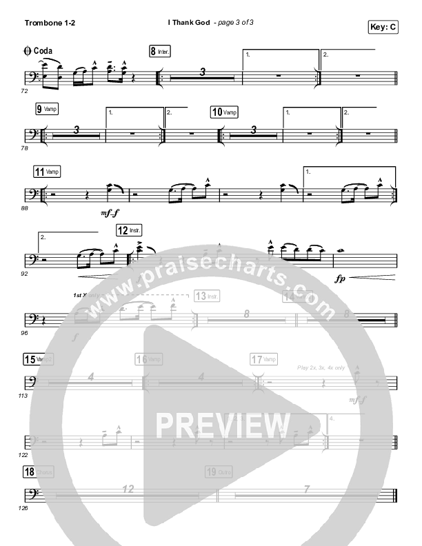 I Thank God (Choral Anthem SATB) Trombone 1/2 (Maverick City Music / Dante Bowe / Aaron Moses / Maryanne J. George / Chuck Butler / Arr. Luke Gambill)