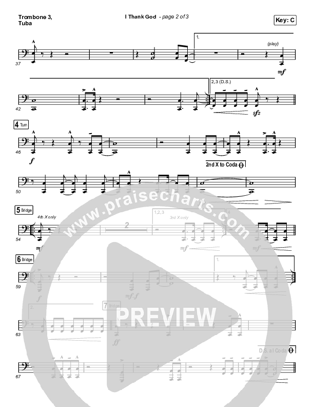 I Thank God (Choral Anthem SATB) Trombone 3/Tuba (Maverick City Music / Dante Bowe / Aaron Moses / Maryanne J. George / Chuck Butler / Arr. Luke Gambill)