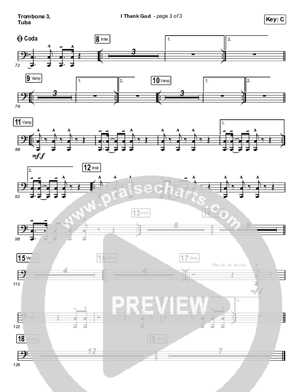 I Thank God (Choral Anthem SATB) Trombone 3/Tuba (Maverick City Music / Dante Bowe / Aaron Moses / Maryanne J. George / Chuck Butler / Arr. Luke Gambill)