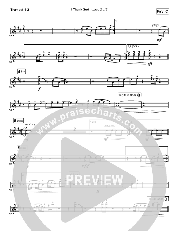 I Thank God (Choral Anthem SATB) Trumpet 1,2 (Maverick City Music / Dante Bowe / Aaron Moses / Maryanne J. George / Chuck Butler / Arr. Luke Gambill)