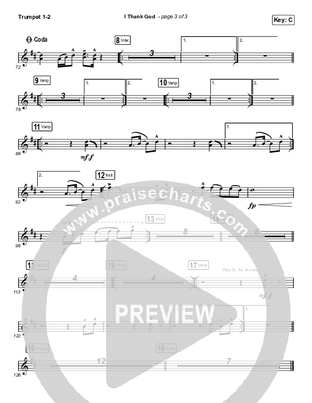 I Thank God (Choral Anthem SATB) Trumpet 1,2 (Maverick City Music / Dante Bowe / Aaron Moses / Maryanne J. George / Chuck Butler / Arr. Luke Gambill)