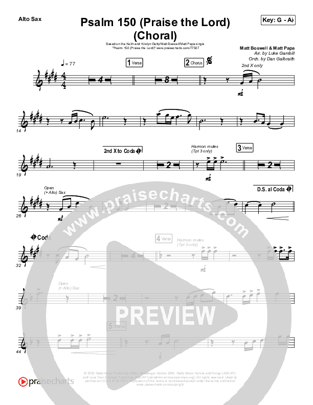 Psalm 150 (Praise The Lord) (Choral Anthem SATB) Alto Sax (Matt Boswell / Matt Papa / Keith & Kristyn Getty / Arr. Luke Gambill)