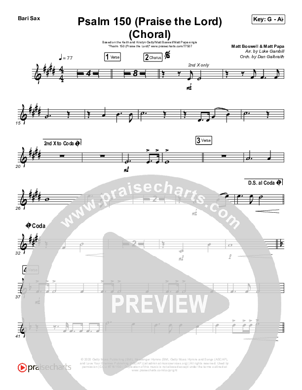 Psalm 150 (Praise The Lord) (Choral Anthem SATB) Bari Sax (Matt Boswell / Matt Papa / Keith & Kristyn Getty / Arr. Luke Gambill)