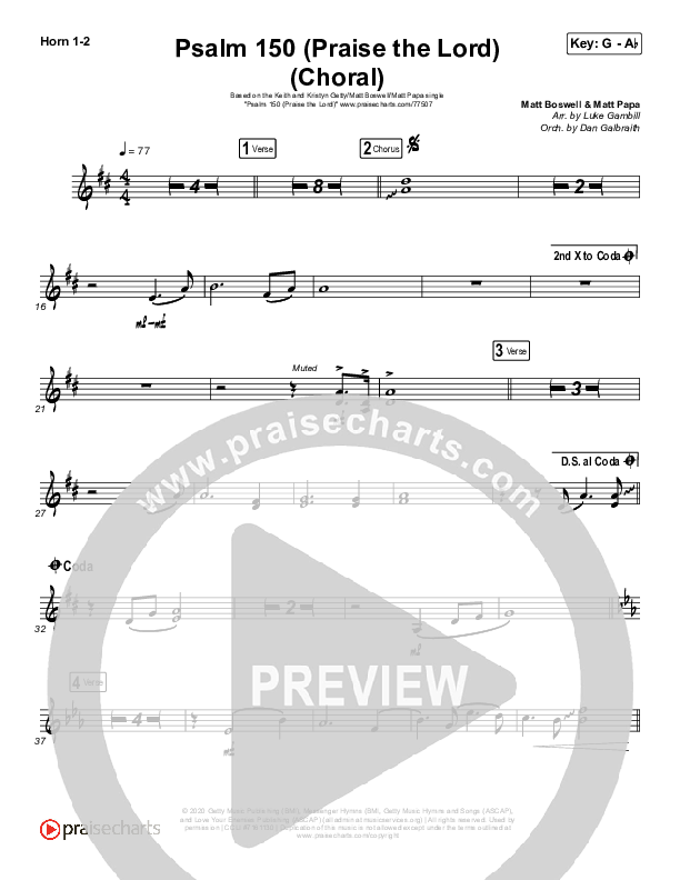 Psalm 150 (Praise The Lord) (Choral Anthem SATB) French Horn 1/2 (Matt Boswell / Matt Papa / Keith & Kristyn Getty / Arr. Luke Gambill)