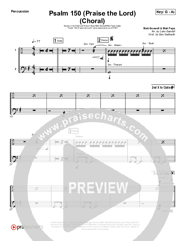 Psalm 150 (Praise The Lord) (Choral Anthem SATB) Percussion (Matt Boswell / Matt Papa / Keith & Kristyn Getty / Arr. Luke Gambill)