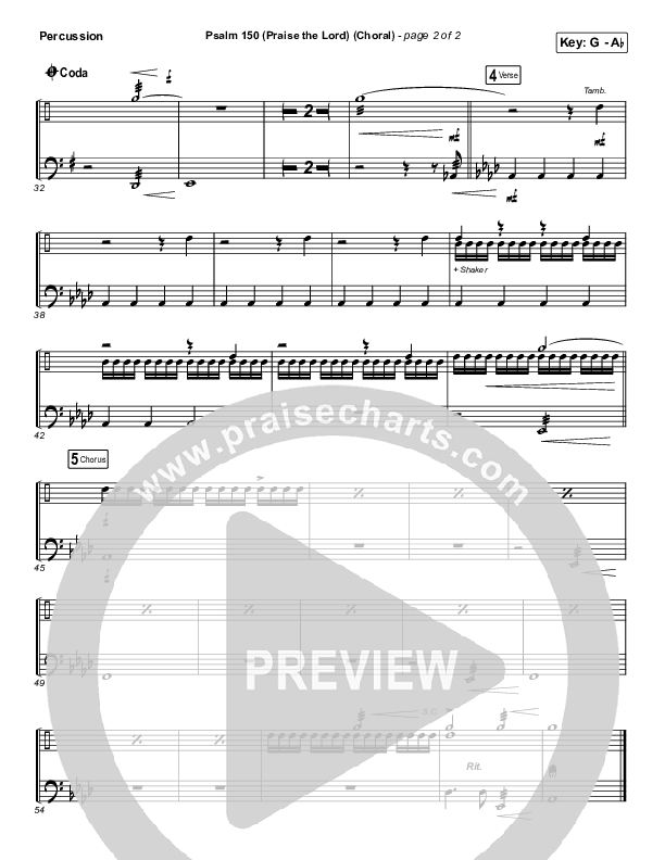 Psalm 150 (Praise The Lord) (Choral Anthem SATB) Percussion (Matt Boswell / Matt Papa / Keith & Kristyn Getty / Arr. Luke Gambill)