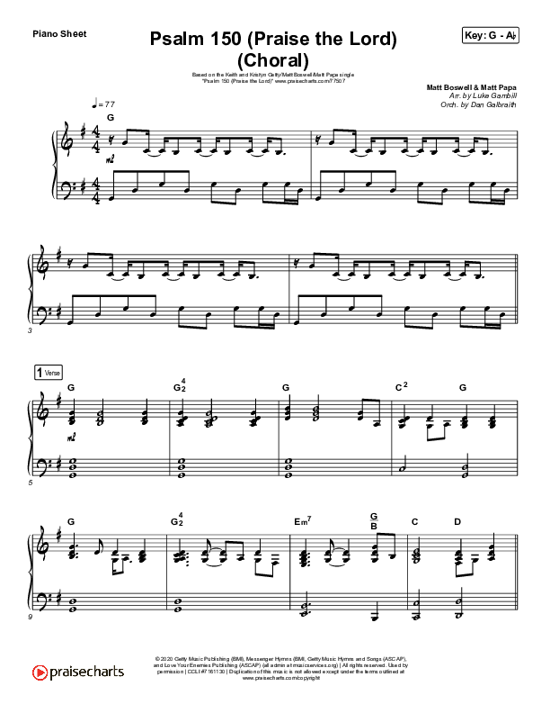 Psalm 150 (Praise The Lord) (Choral Anthem SATB) Piano Sheet (Matt Boswell / Matt Papa / Keith & Kristyn Getty / Arr. Luke Gambill)