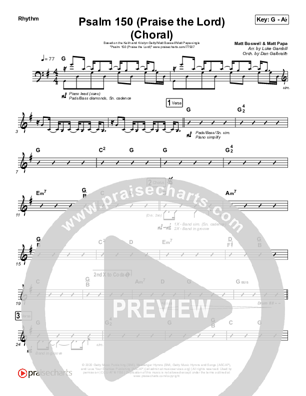 Psalm 150 (Praise The Lord) (Choral Anthem SATB) Rhythm Chart (Matt Boswell / Matt Papa / Keith & Kristyn Getty / Arr. Luke Gambill)