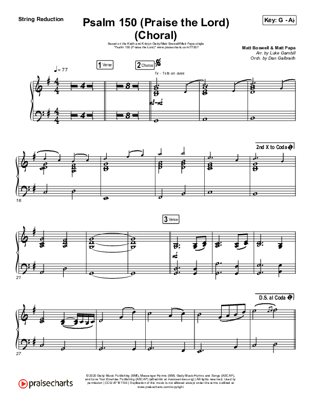 Psalm 150 (Praise The Lord) (Choral Anthem SATB) String Reduction (Matt Boswell / Matt Papa / Keith & Kristyn Getty / Arr. Luke Gambill)