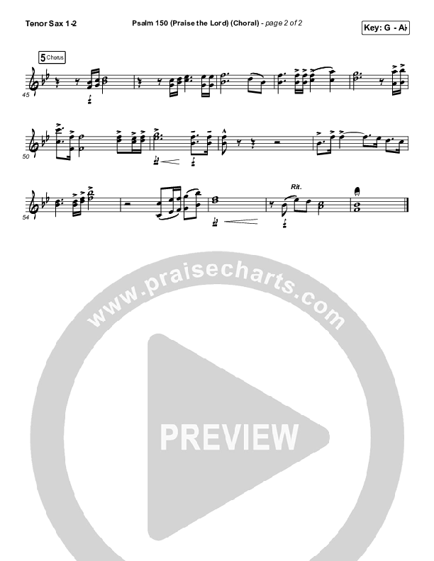 Psalm 150 (Praise The Lord) (Choral Anthem SATB) Tenor Sax 1/2 (Matt Boswell / Matt Papa / Keith & Kristyn Getty / Arr. Luke Gambill)