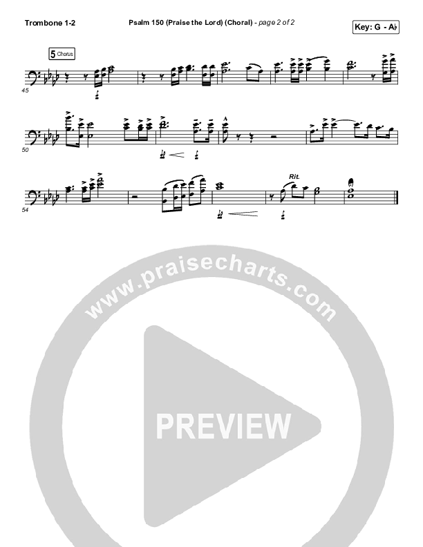Psalm 150 (Praise The Lord) (Choral Anthem SATB) Trombone 1/2 (Matt Boswell / Matt Papa / Keith & Kristyn Getty / Arr. Luke Gambill)