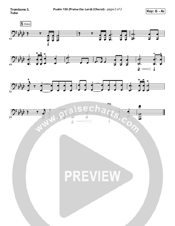 Psalm 150 (Praise The Lord) (Choral Anthem SATB) Trombone 3/Tuba (Matt Boswell / Matt Papa / Keith & Kristyn Getty / Arr. Luke Gambill)