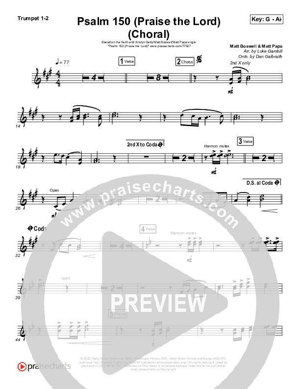 Psalm 150 (Praise The Lord) (Choral Anthem SATB) Trumpet 1,2 (Matt Boswell / Matt Papa / Keith & Kristyn Getty / Arr. Luke Gambill)
