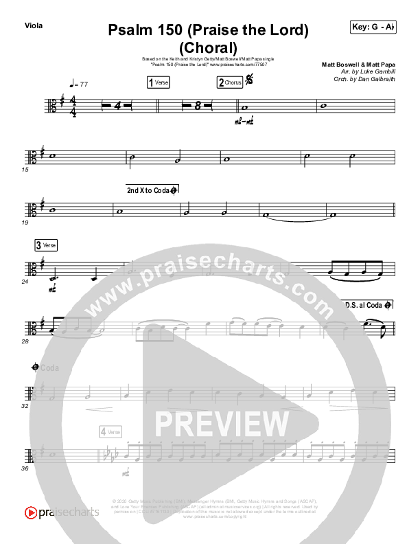 Psalm 150 (Praise The Lord) (Choral Anthem SATB) Viola (Matt Boswell / Matt Papa / Keith & Kristyn Getty / Arr. Luke Gambill)