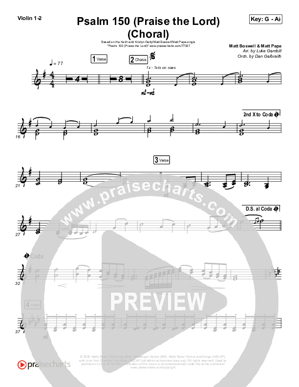 Psalm 150 (Praise The Lord) (Choral Anthem SATB) Violin 1/2 (Matt Boswell / Matt Papa / Keith & Kristyn Getty / Arr. Luke Gambill)