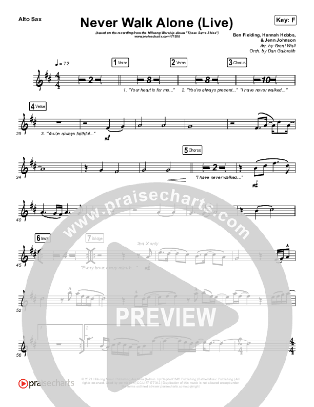 Never Walk Alone (Live) Alto Sax (Hillsong Worship)