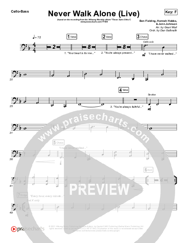 Never Walk Alone (Live) Cello/Bass (Hillsong Worship)