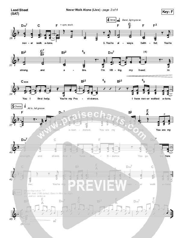 Never Walk Alone (Live) Lead Sheet (SAT) (Hillsong Worship)