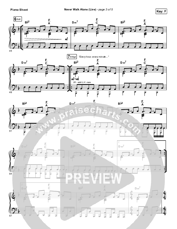 Never Walk Alone (Live) Piano Sheet (Hillsong Worship)