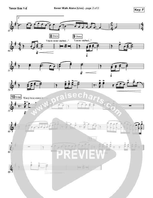 Never Walk Alone (Live) Tenor Sax 1/2 (Hillsong Worship)