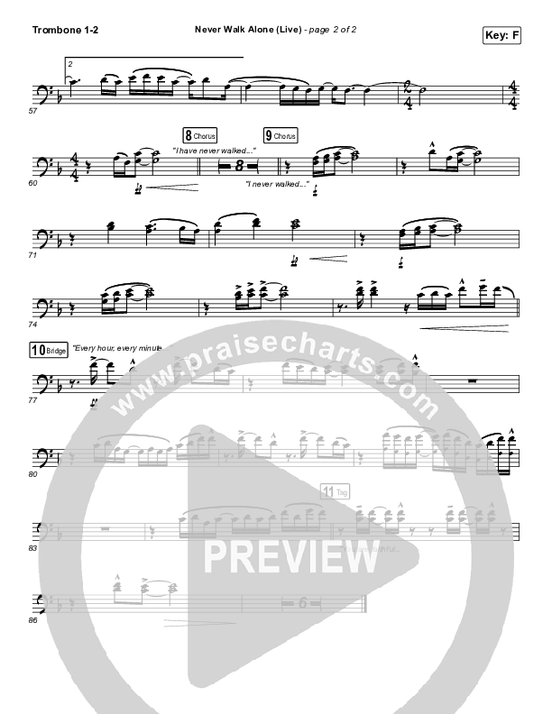 Never Walk Alone (Live) Trombone 1/2 (Hillsong Worship)