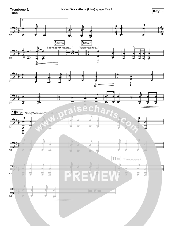 Never Walk Alone (Live) Trombone 3/Tuba (Hillsong Worship)