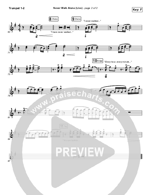 Never Walk Alone (Live) Trumpet 1,2 (Hillsong Worship)