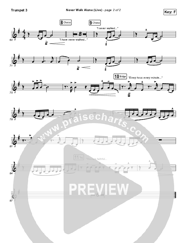 Never Walk Alone (Live) Trumpet 3 (Hillsong Worship)