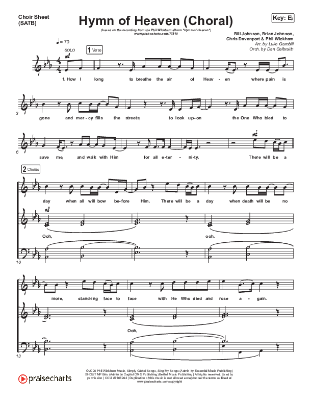 Hymn Of Heaven (Choral Anthem SATB) Choir Sheet (SATB) (Phil Wickham / Arr. Luke Gambill)