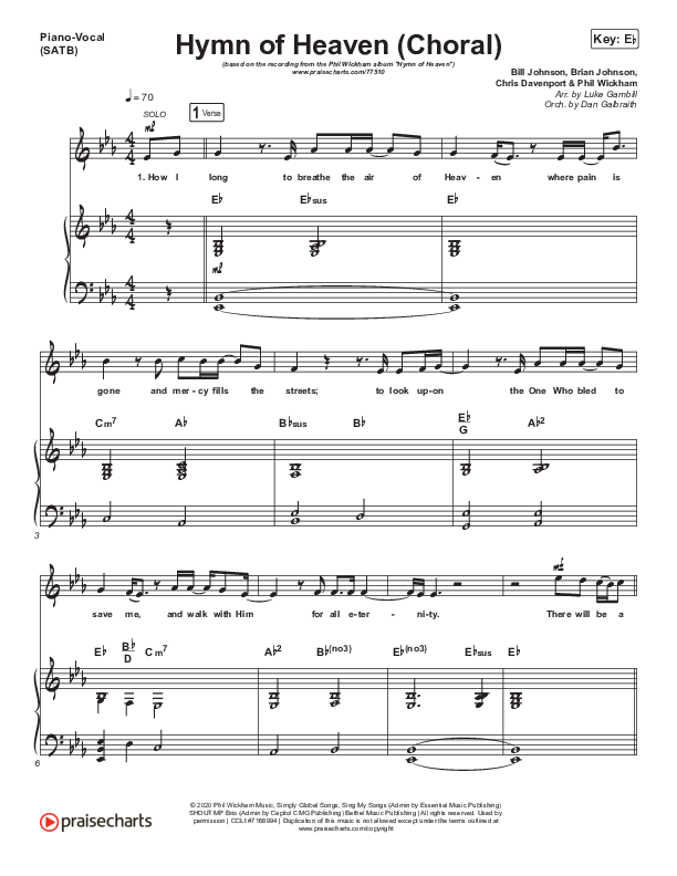 Hymn Of Heaven (Choral Anthem SATB) Piano/Vocal Pack (Phil Wickham / Arr. Luke Gambill)