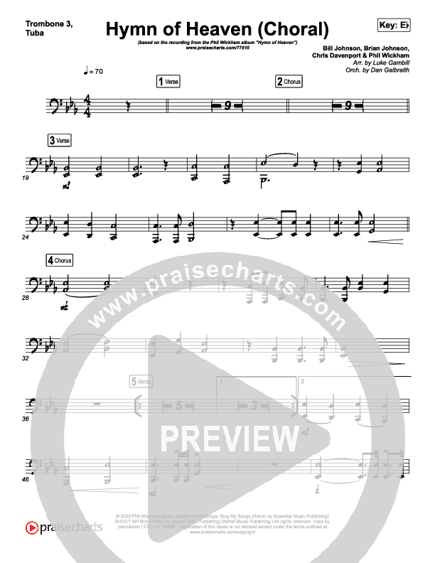 Hymn Of Heaven (Choral Anthem SATB) Trombone 3/Tuba (Phil Wickham / Arr. Luke Gambill)