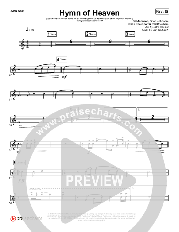 Hymn Of Heaven (Choral Anthem SATB) Alto Sax (Phil Wickham / Arr. Luke Gambill)
