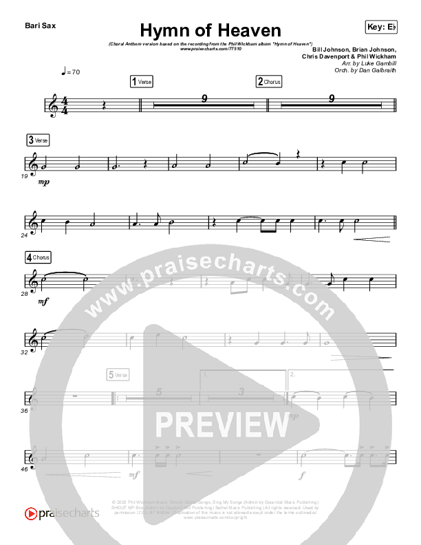 Hymn Of Heaven (Choral Anthem SATB) Bari Sax (Phil Wickham / Arr. Luke Gambill)