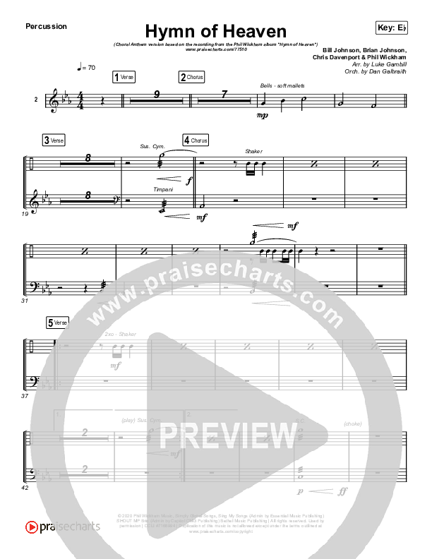 Hymn Of Heaven (Choral Anthem SATB) Percussion (Phil Wickham / Arr. Luke Gambill)
