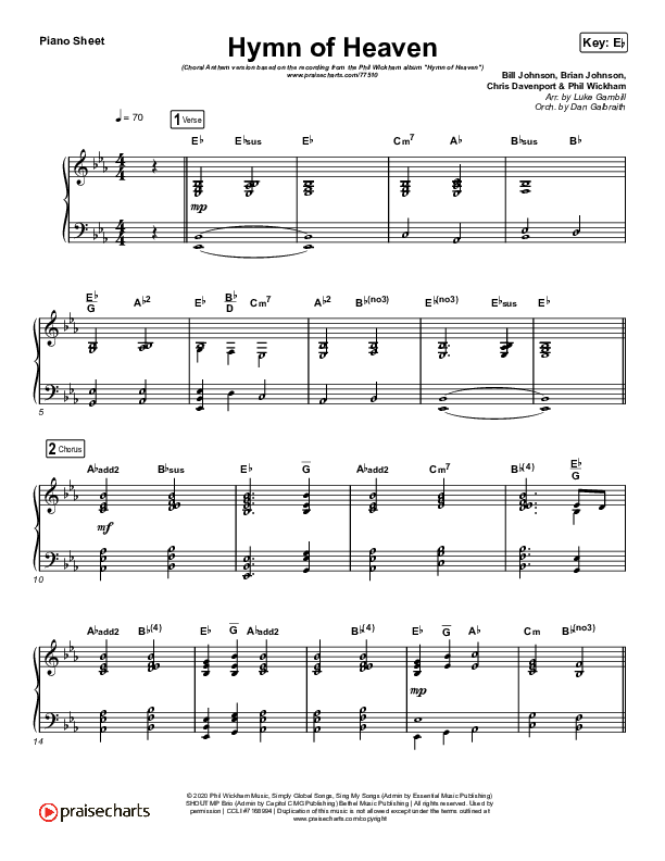 Hymn Of Heaven (Choral Anthem SATB) Piano Sheet (Phil Wickham / Arr. Luke Gambill)