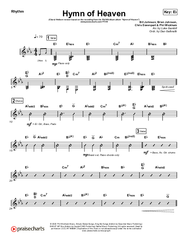 Hymn Of Heaven (Choral Anthem SATB) Rhythm Chart (Phil Wickham / Arr. Luke Gambill)